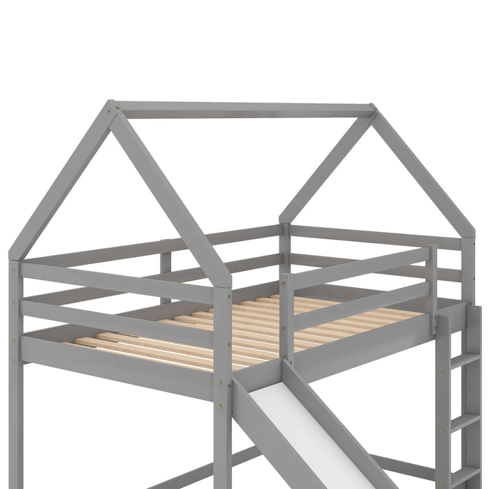 House Shape Bunk Bed With Slide And Ladder