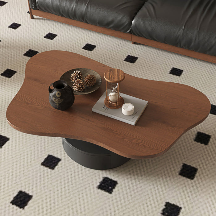 Cloud Coffee Table With 2 Drawers & Multi Layer Storage - Dark Walnut / Matt Black