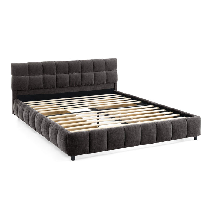 Modern Platform Bed Frame With Thick Chenille Fabric
