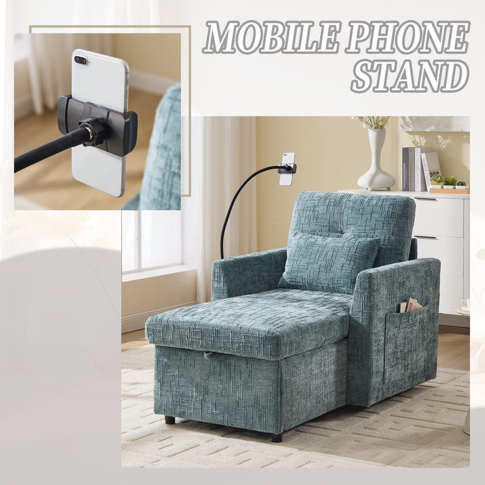 Multifunctional Chenille Recliner Sofa With Storage And Phone Bracket