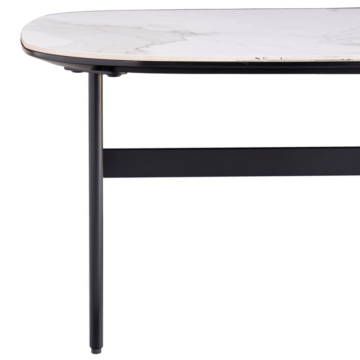 Modern Rectangular Rock Plate Coffee Table Open Space Design Golden Metal Frame Minimalist Living Room Center Table For Lounge Office - Black White