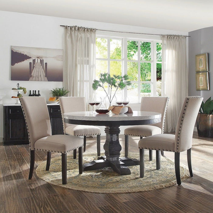 Nolan - Round Dining Table - White Marble Top & Salvage Dark Oak