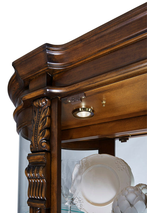 PFC Curios - Lighted Curved Front 4 Shelf Curio Cabinet - Maple Brown