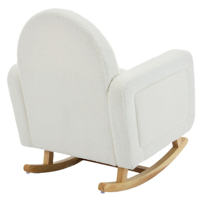 Accent Rocking Chair With Curved Back & Pillow, Base, Ultimate Comfort For Living Room Or Nursery - Cream White