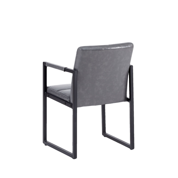Ligth Grey Modern European Style Dining Chair Leather Black Metal Pipe Dining Room Furniture Chair (Set of 2)