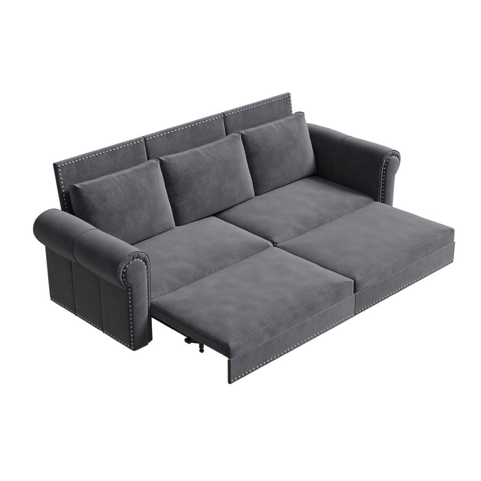 3 In 1 Convertible Sleeper Sofa With Nailhead Trim & Rolled Arm