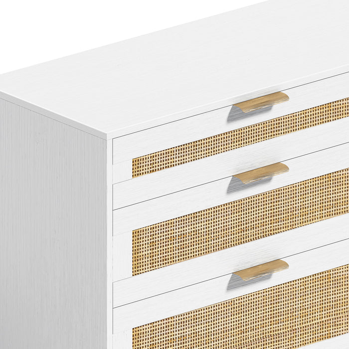 Rattan Dresser With 6 Drawers, Wooden Legs & Metal Handle