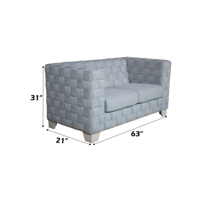 Saree - Loveseat - Light Teal Chenille & White