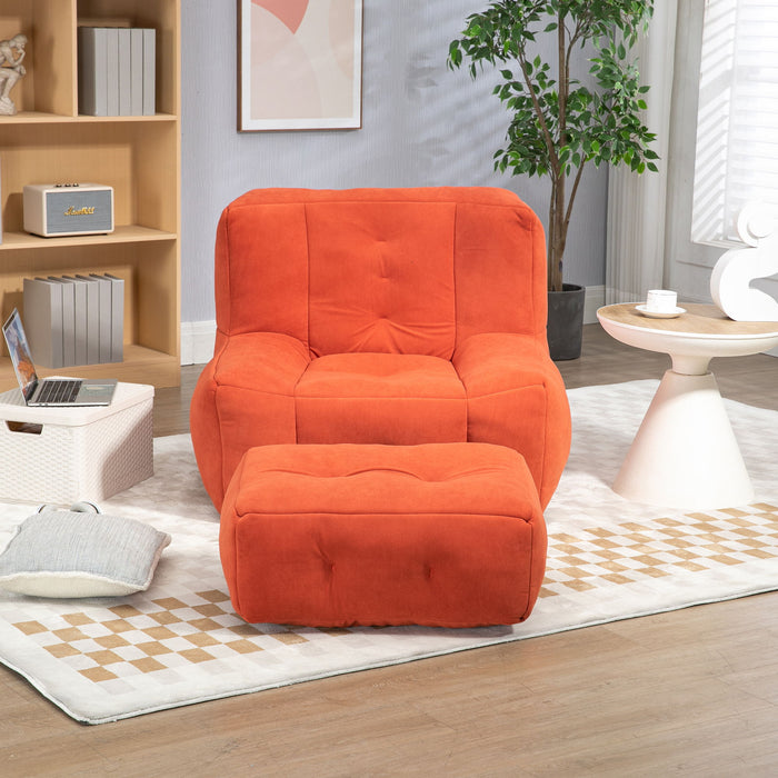 Modern Indoor Fluffy Bean Bag Chair With Memory Foam And Ottoman, Super Soft