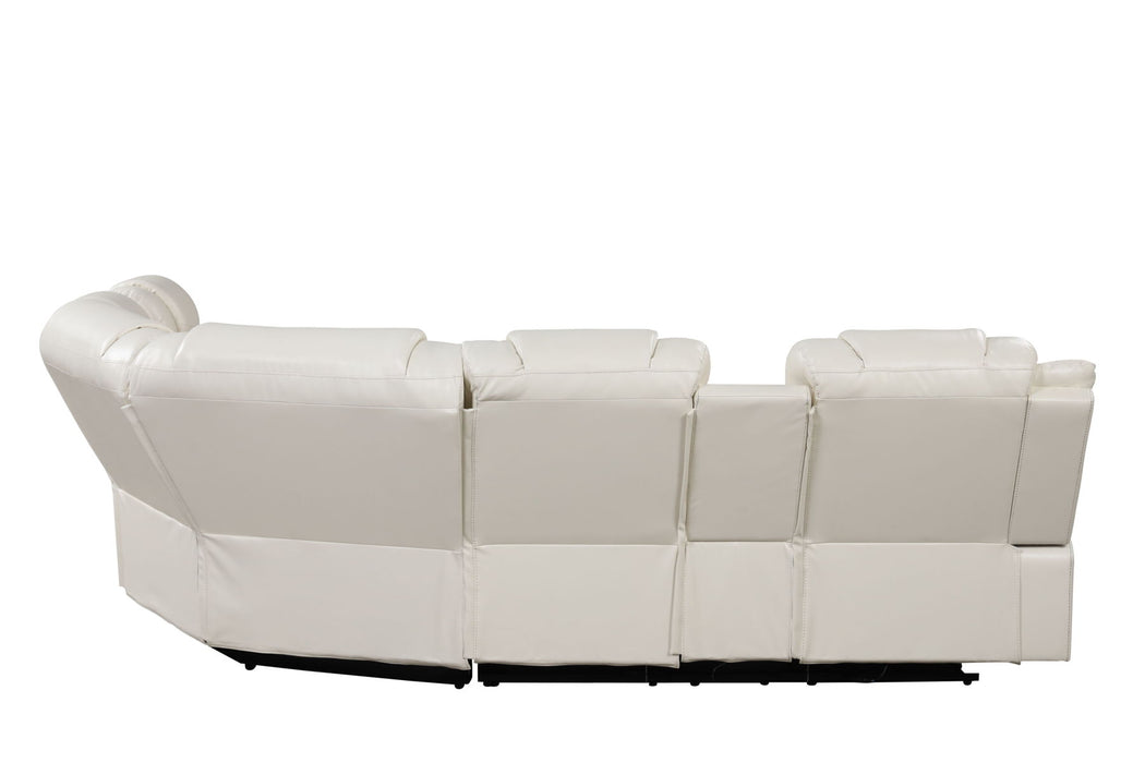 Challenger Modern Style Recliner Sectional Sofa, Built In USB - C Ports & Bluetooth, Made With Wood & Faux Leather In Ice