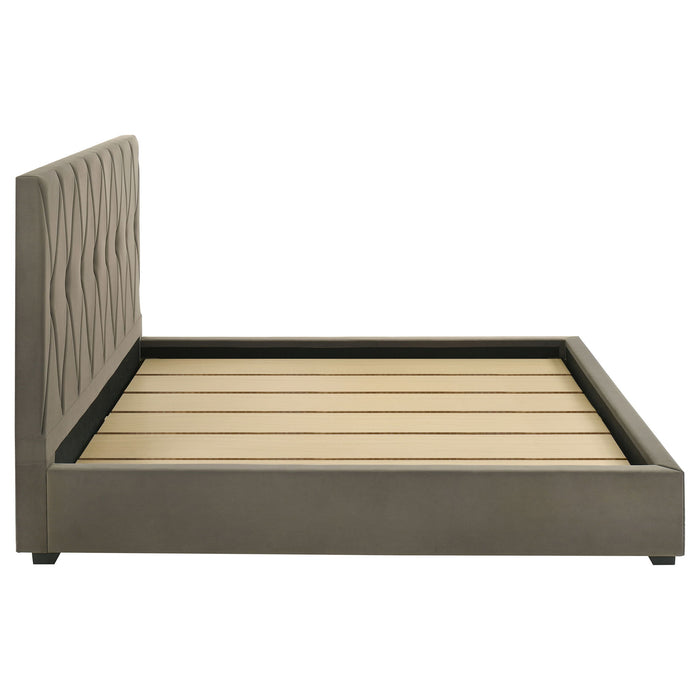Delsea Upholstered Eastern King Platform Bed Light Brown