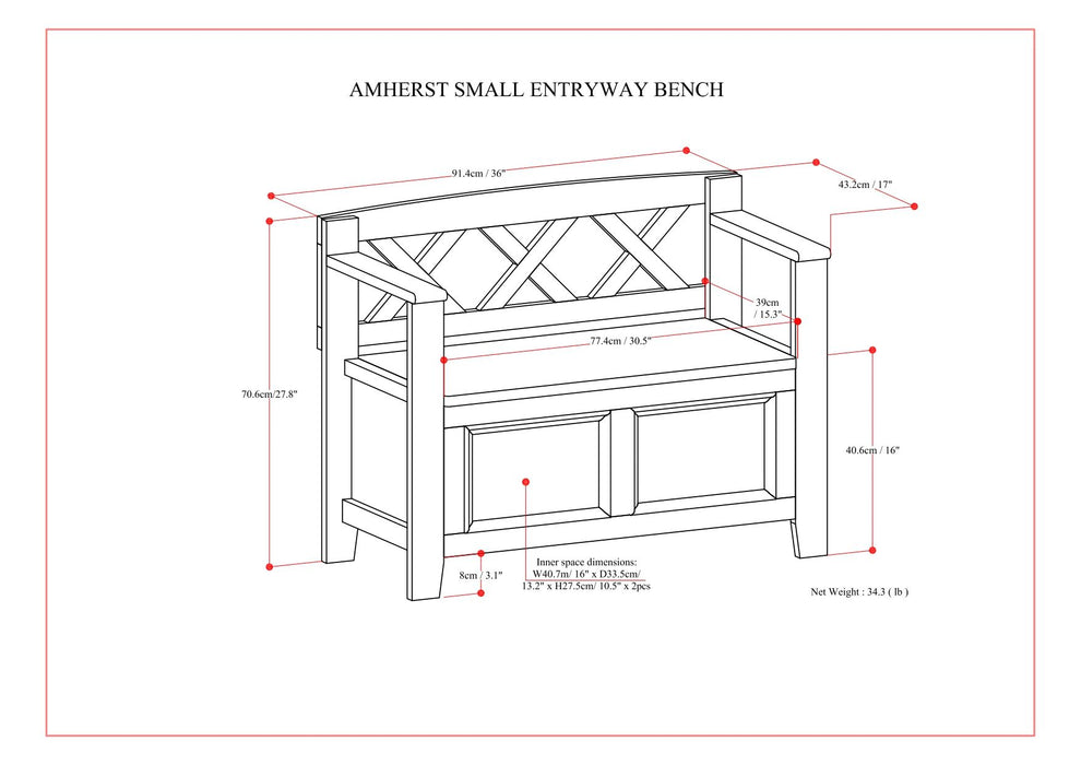 Amherst - Small Transitional Entryway Storage Bench
