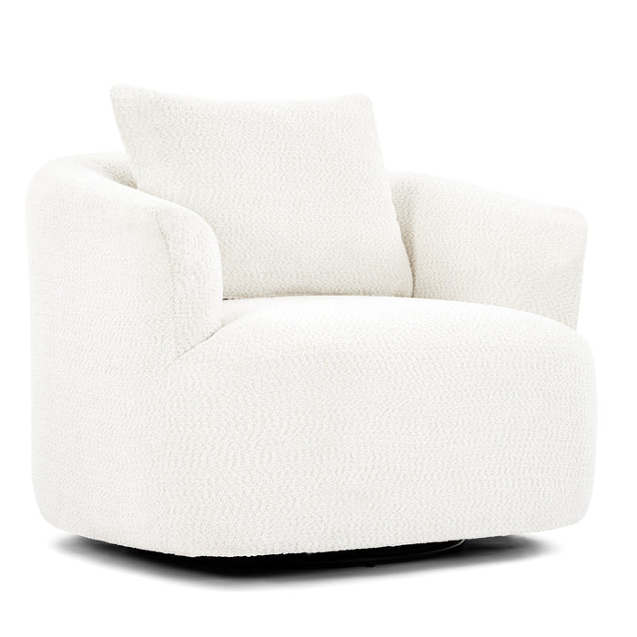 360° Swivel Barrel Sofa Chair With Throw Pillow, Chenille Upholstered Accent Chair