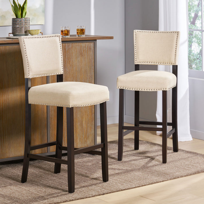 Barstools With Rivet Decoration (Set of 2), Wood Frame, Bar Chairs For Kitchen Island - Beige