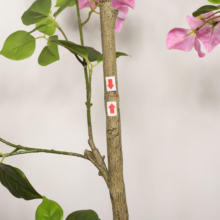 Artificial Bougainvillea Tree With Pot, Realistic Faux Flowering Plant Leaves And Blooms, Decor For Home Office - Green Leaves / Pink