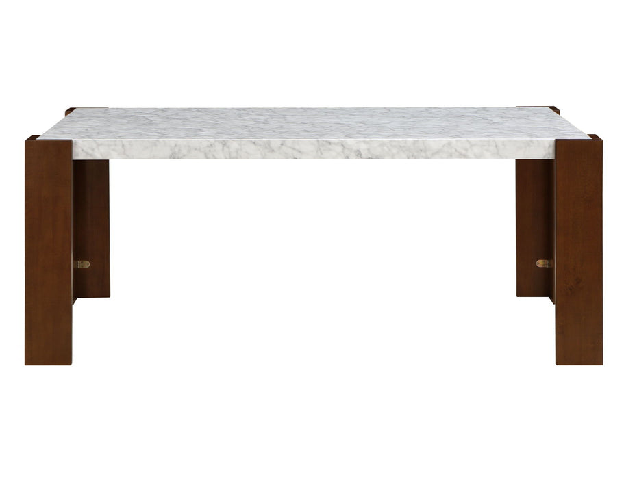 Acme Hettie Dining Table, Engineering Stone & Brown Finish