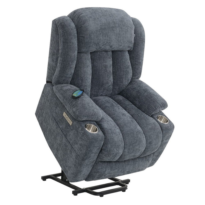 Omarion - Power Recliner With Lift, Heating & Massage - Blue Chenille