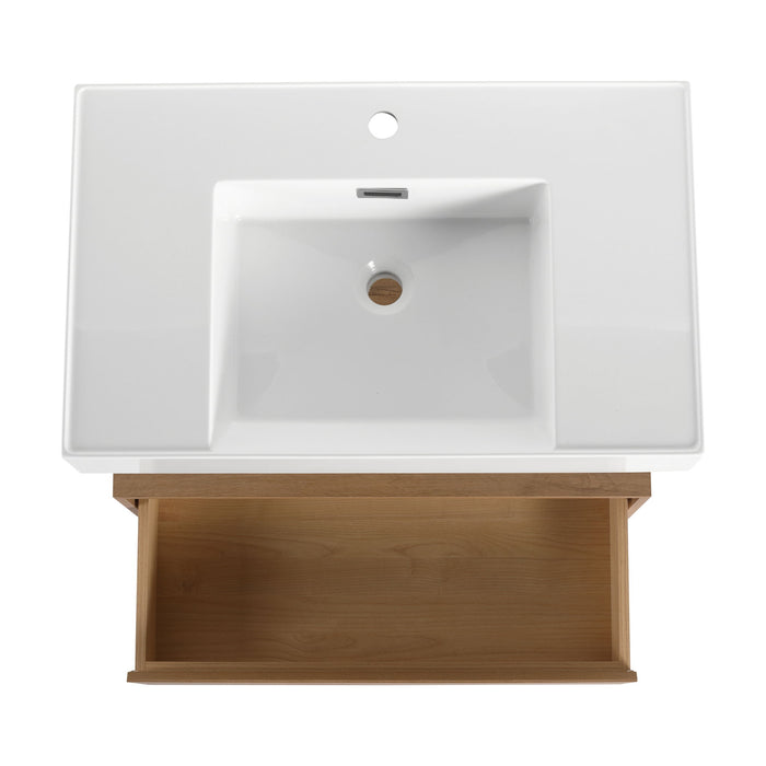 Wall Mounted Bathroom Vanity With Resin Sink And Soft Close Drawer In Imitative - Imitative Oak
