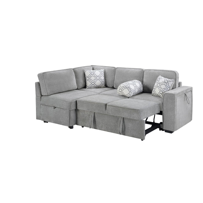 Convertible Sectional L-Shaped Sofa With Dual Pull-Out Sleepers, Flip-Top Table, USB Ports, Cup Holder & Storage