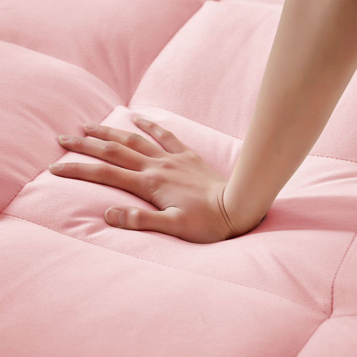 Convertible Velvet 3 In 1 Sofa Bed With Adjustable Sleeper Chair And Multi Pockets