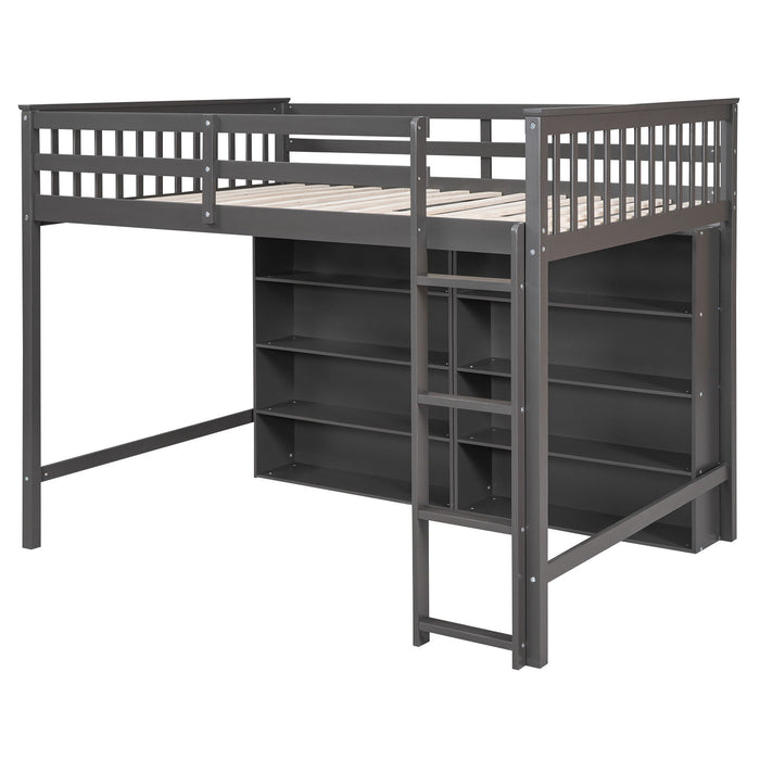 Loft Bed With 8 Open Storage Shelves And Built In Ladder