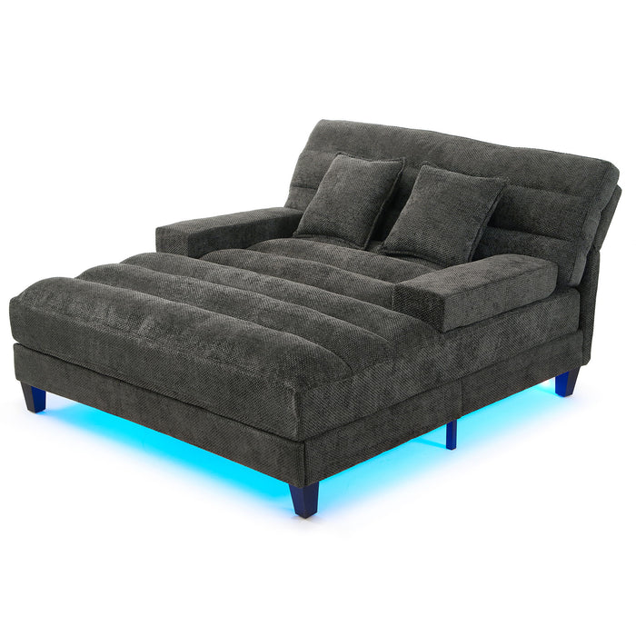 Chaise Bed Lounge Sofa Chair With Adjustable Backrest And LED Light Strip - Gray
