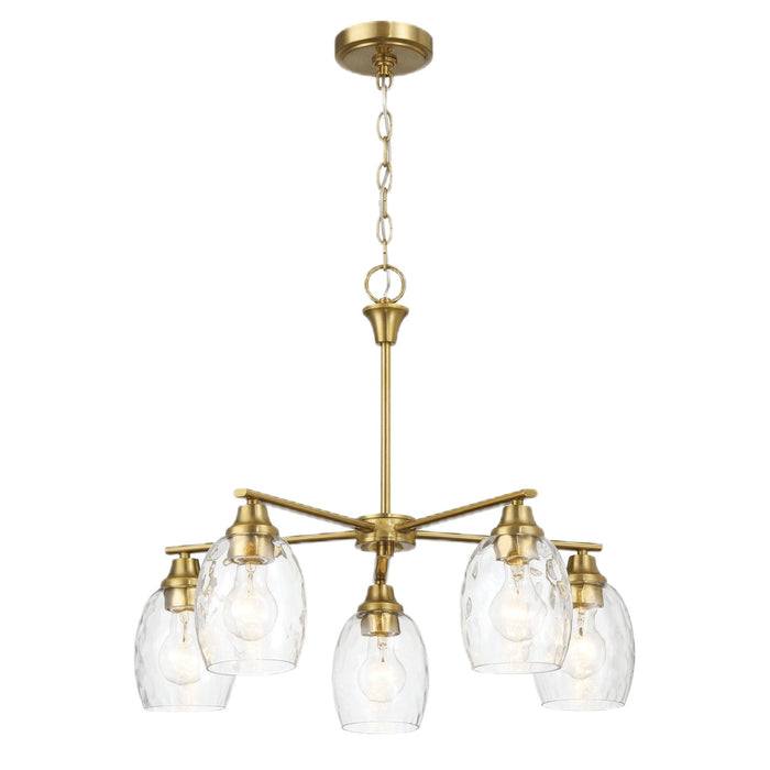 Elegance 5 Lights Linear Arms With Chain Chandelier - Clear / Gold