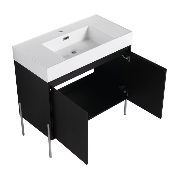 Freestanding Bathroom Vanity With Resin Sink And Storage Cabinet