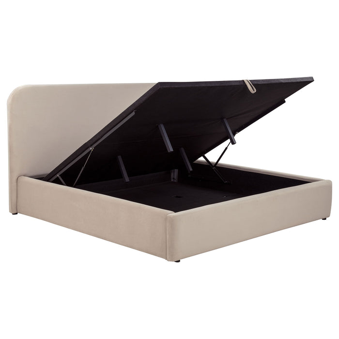 Anders Upholstered Eastern King Storage Lift Platform Bed Beige