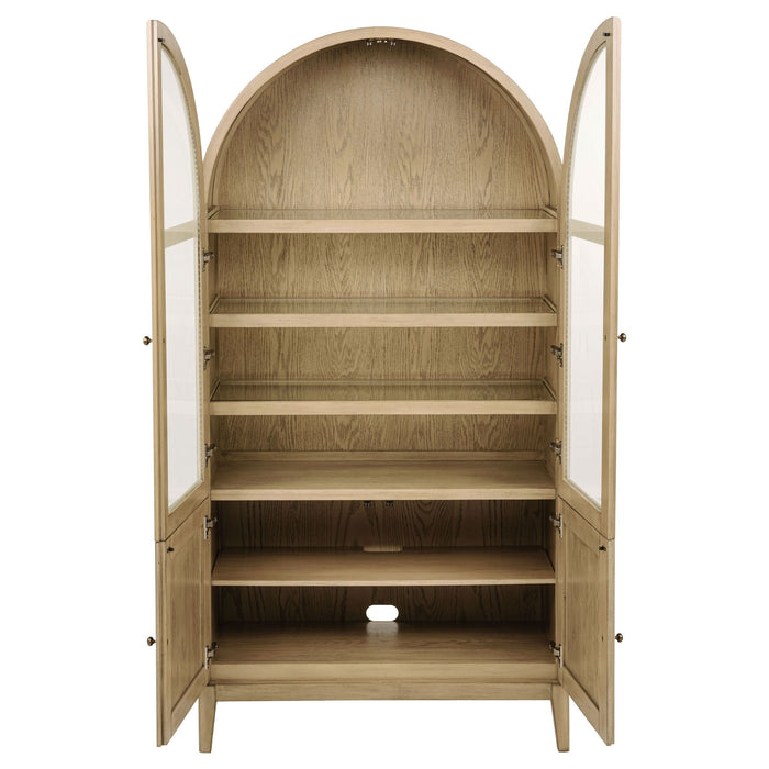 Kailani 4-Door Cane Dining Vitrine Display Cabinet Beige Oak