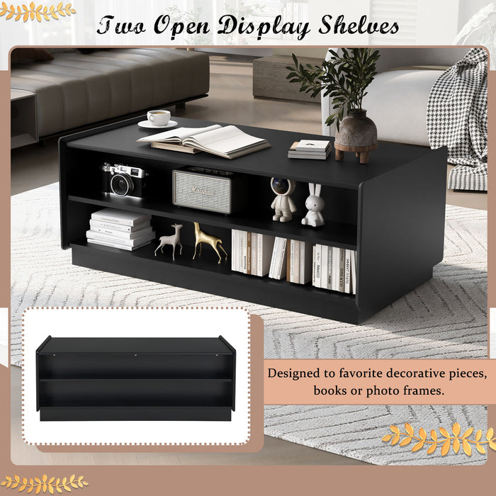 Modern Rectangle Coffee Table With 4 Drawers And 2 Display Shelves