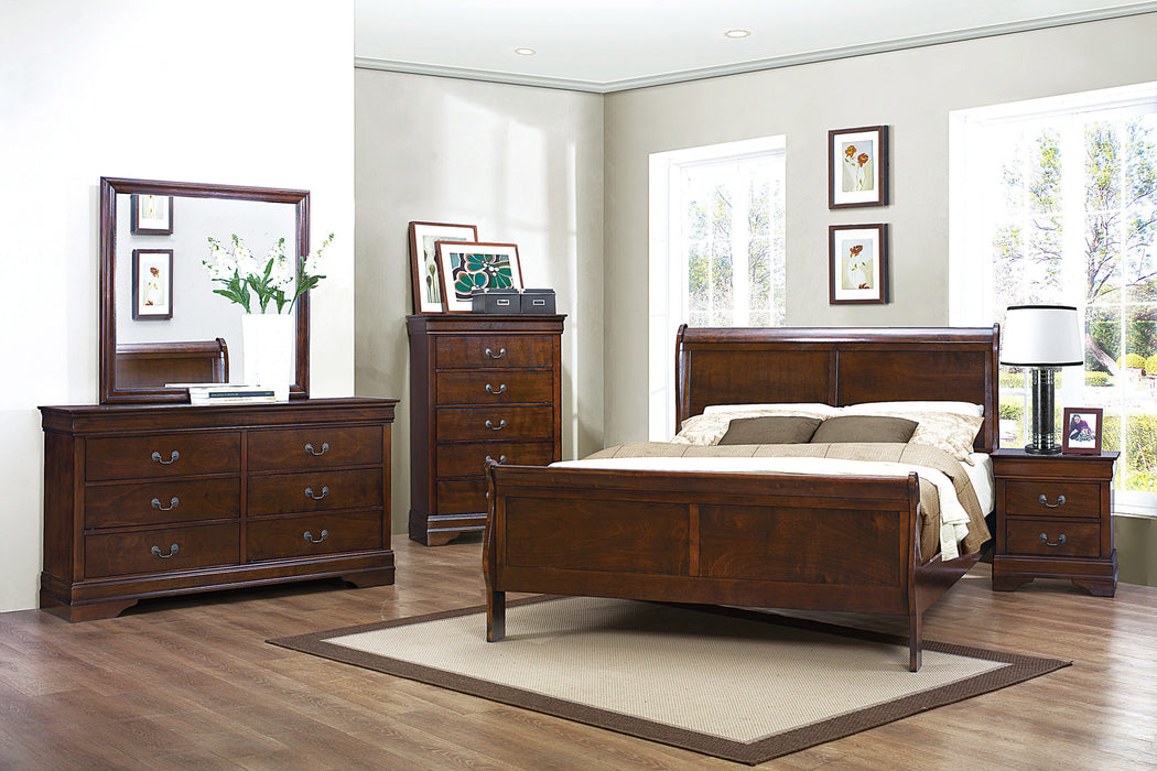 Classic Louis Philipe Style Eastern King Bed Brown Cherry Finish 1 Piece Traditional Design Bedroom Furniture Sleigh Bed