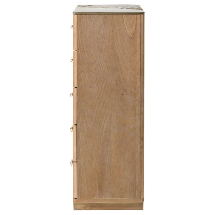 Leanne 5-drawer Sinter Stone Top Chest of Drawers Light Oak