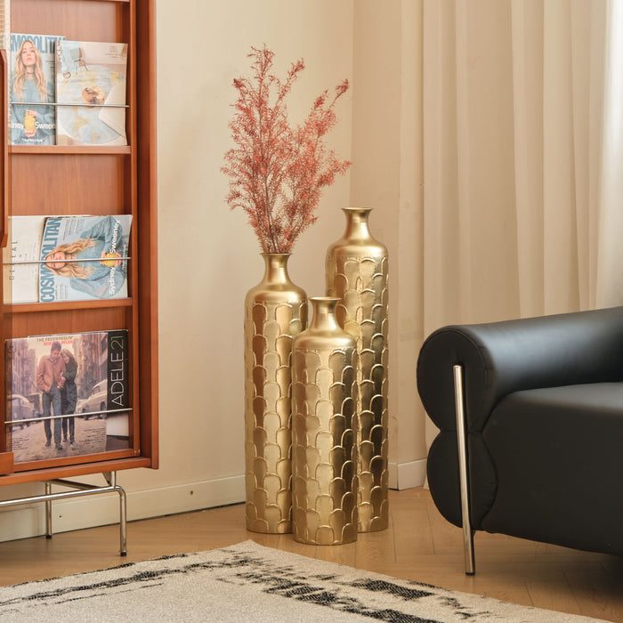 Floor Metal Vases Decorated White Metal Vases (Set of 3) Gorgeous Home Decoration Large Glazed Metal Vases - Golden