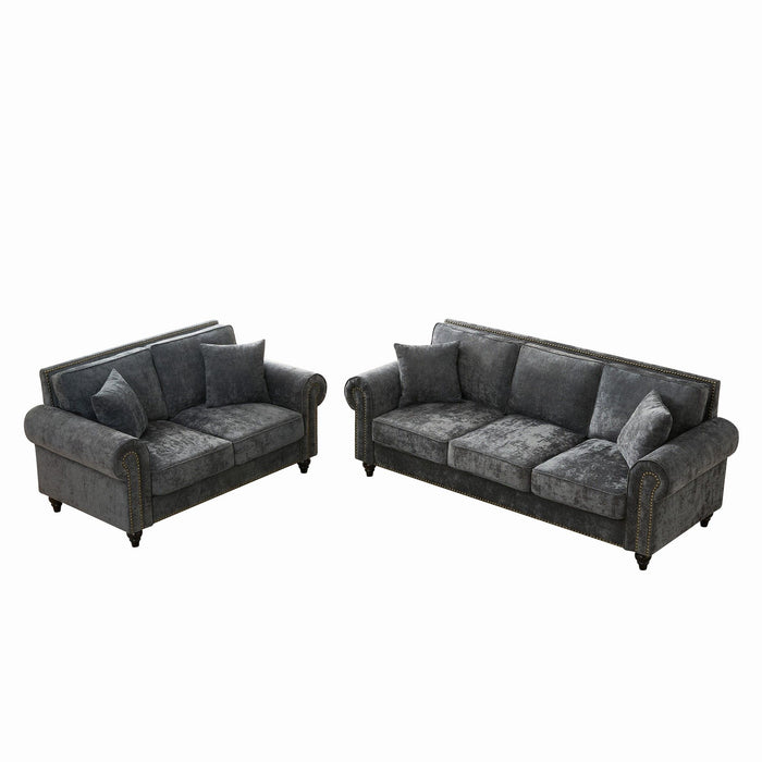 Modern 3 And 2 Seater Sofa With Rolled Arms, Tufted Upholstered Couch
