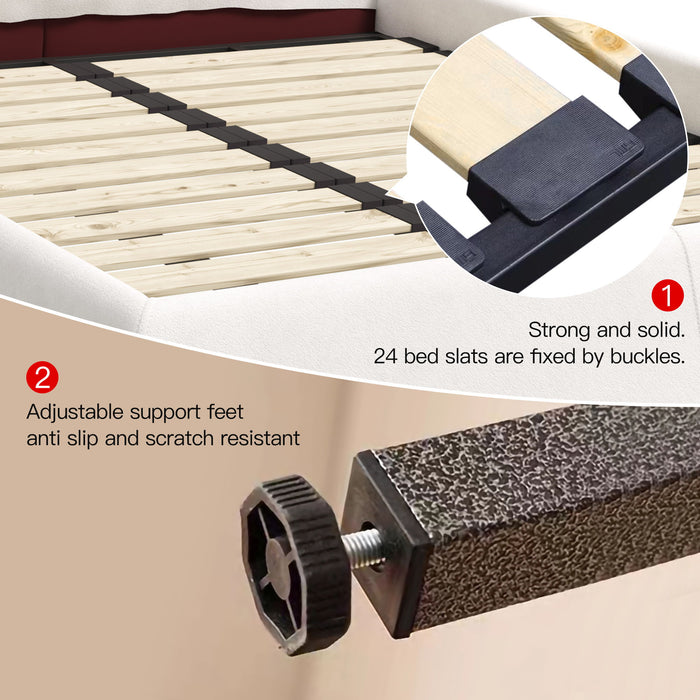 Upholstered Platform Bed With Special Shaped Velvet Headboard