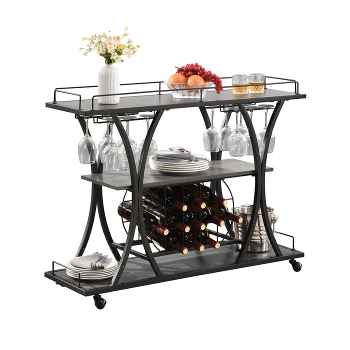Industrial Bar Cart Kitchen Bar & Serving Cart For Home With Wheels 3-Tier Storage Shelves