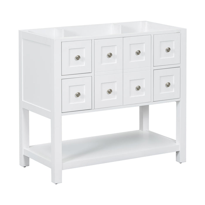 Bathroom Vanity Without Sink, Free Standing Vanity Set With 4 Drawers & So Feet Closing Doors, Solid Wood Frame Bathroom Storage Cabinet Only - White