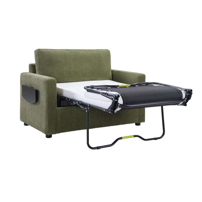 Sleeper Sofa With Foldable Mattress, USB Ports, Side Table & Storage Pocket