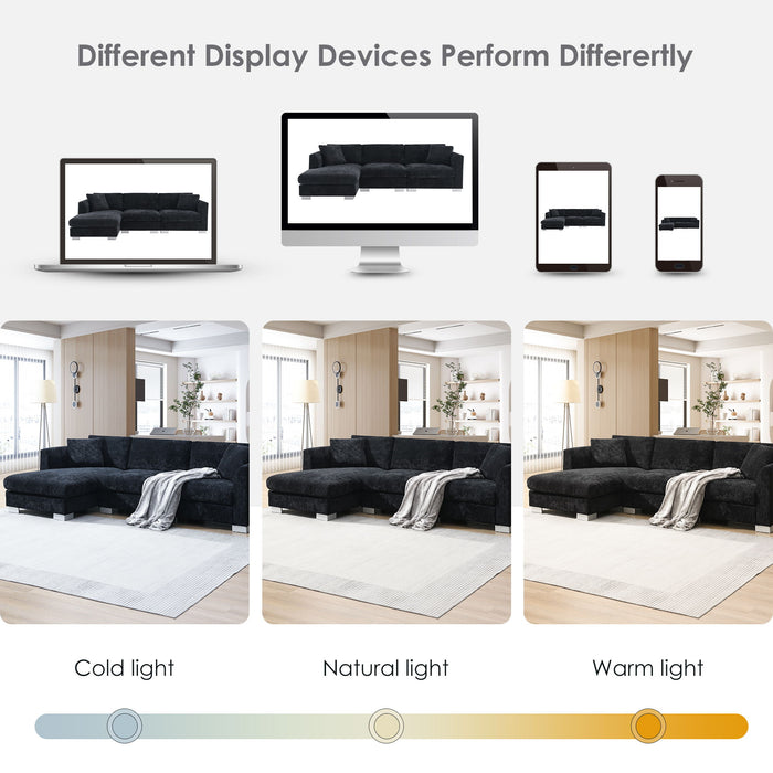 Modern Cloud Sectional Sofa L Shaped Luxury Couch Set With 2 Free Pillows 4 Seat With Oversized Chaise