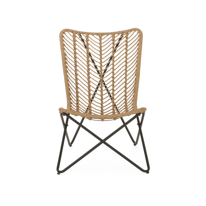 Wicker Chair With Geometric Cross Base, (Set of 2) - Light Brown