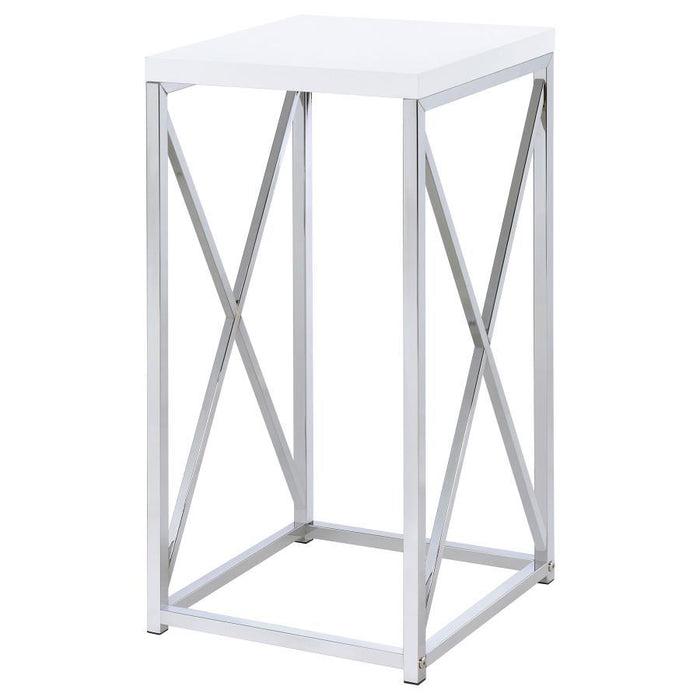 Edmund - Square Accent Side Table - White High Gloss And Chrome