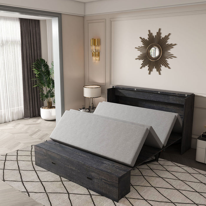 Murphy Bed With Storage Drawers And Charging Cabinet, Foldable Panels, Swivel Wheels