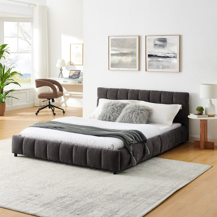 Modern Platform Bed Frame With Thick Chenille Fabric