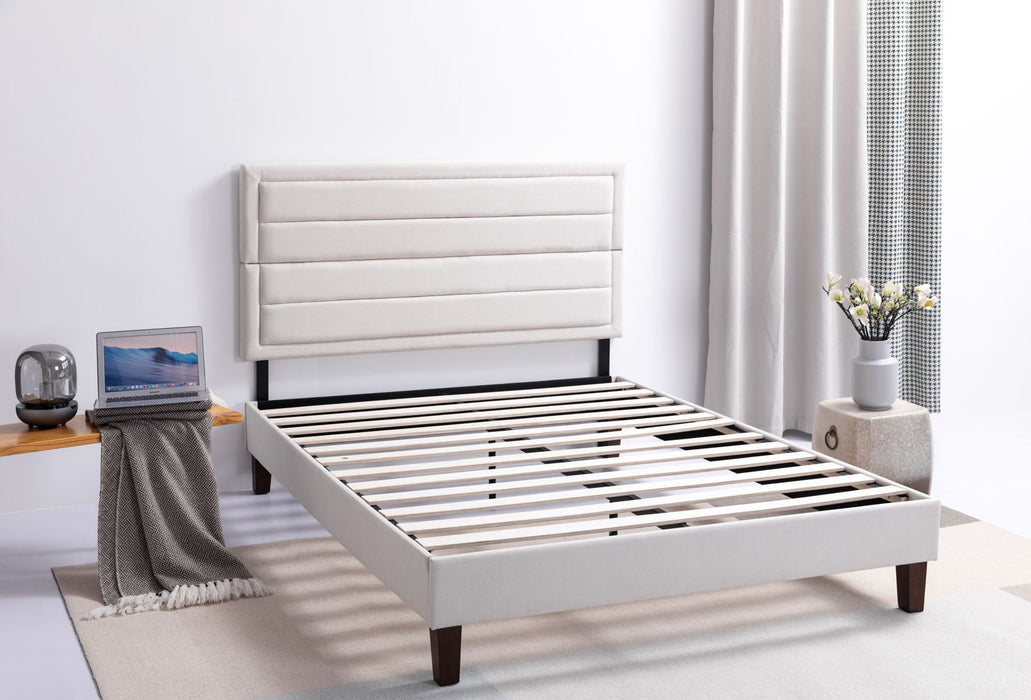 Upholstered Platform Bed Frame Full / Headboad And Storage /Wood Slat Support / Beige