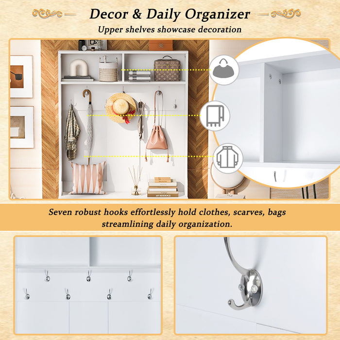 Entryway Bench With Coat Rack, 3 In 1 Design And Adjustable Shelves