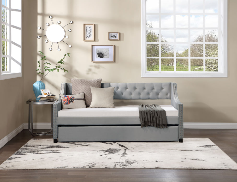 Daybed With Trundle Upholstered Tufted Sofa Bed, With Button And Copper Nail On Arms Full Size