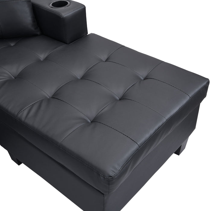 Modern Sectional Sofa Set With Chaise Lounge And Cup Holder