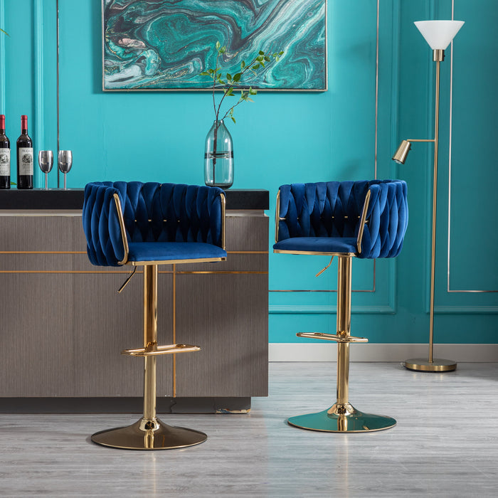 (Set of 2) Bar Stools, With Chrome Footrest And Base Swivel Height Adjustable Mechanical Lifting Velvet And Golden Leg Simple Bar Stool - Sky Blue