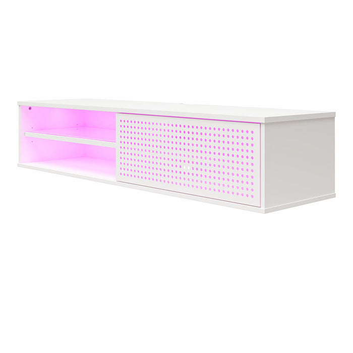 Glitch - Floating TV Stand For TVs Up To 60" With RGB Lighting And Sliding Door - White